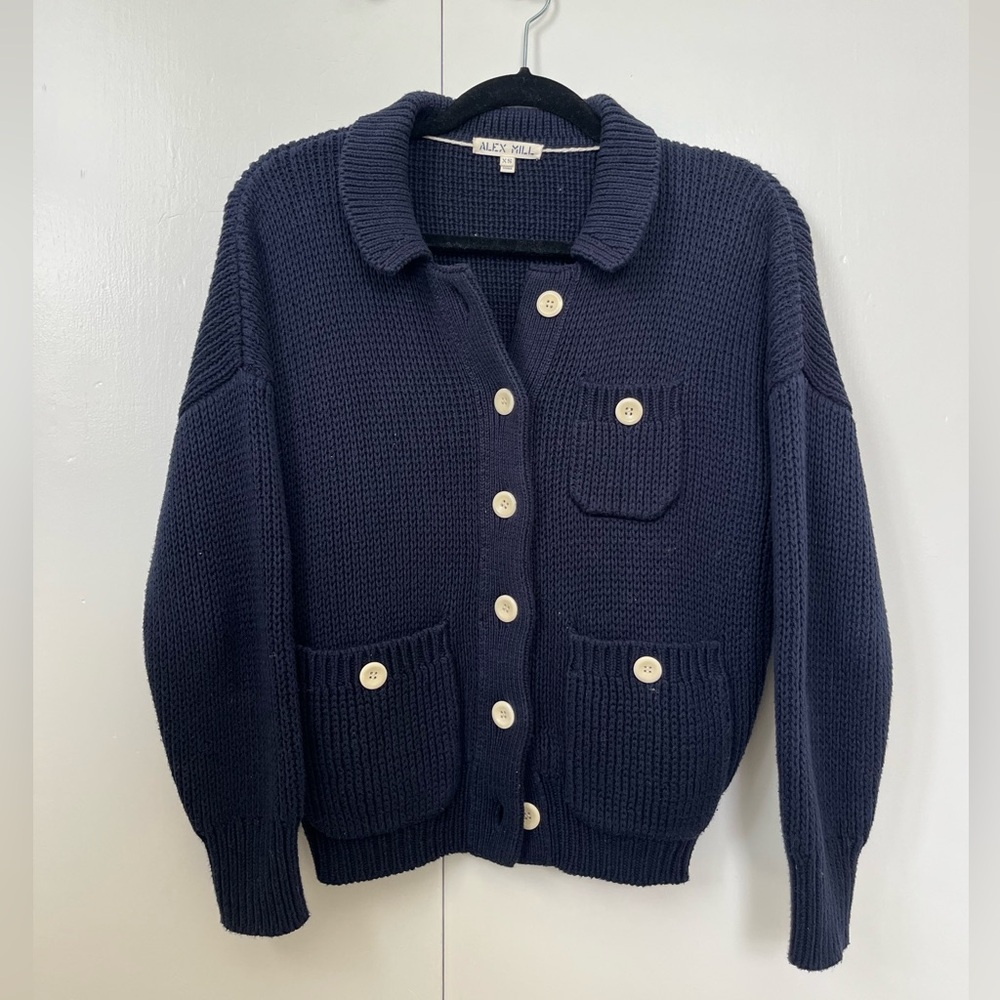 Navy Blue Knit Cardigan Sweater